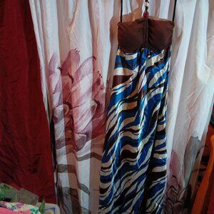 Hot & Delicious long blue brown halter dress medium